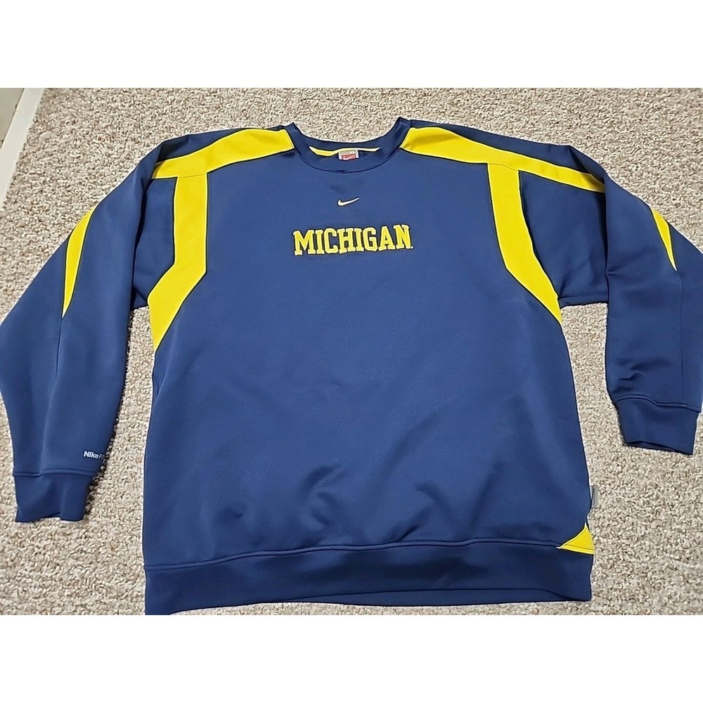 VTG Y2K Nike Michigan Wolverines Crewneck Sweatshirt Blue Center Check Swoosh XL
